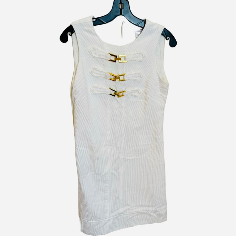 White Olivia Grace Piquet Dress with Gold Hardware